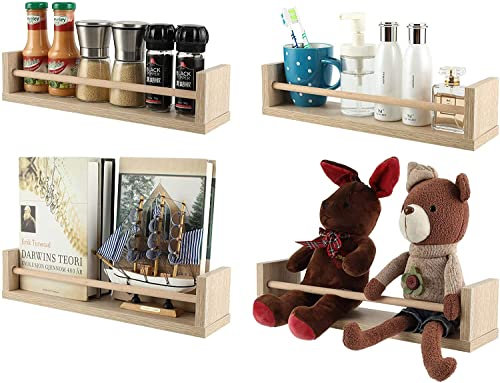 EasyPAG - Scaffale da parete versatile in legno, ideale come decorazione per casa e ufficio, per foto e riviste, spezie, confezione da 4, colore: naturale