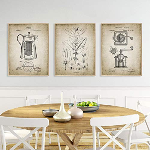 XIANGPEIFBH Coffee Making Vintage Poster Canvas Painting Wall Art Print Pictures Kitchen Cafe Living Room Interior Home Decoration 50x70cmx3pcs Unframed