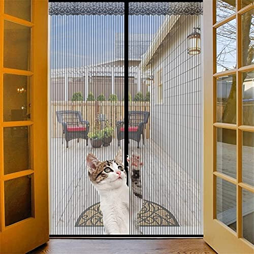 Orumrud Fliegengitter Balkontür Magnet, 140x220 cm Fliegenvorhang Für Türen Anti Katze Kratzen Schwerlast Automatisches Schließen für Terrassentür, Zimmertür, Französische Tür, Klebemontage, Schwarz