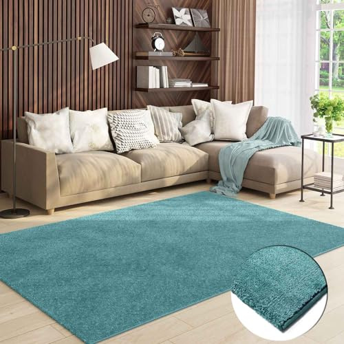 VIMODA Teppich Wohnzimmer Kurzflor Einfarbig für Schlafzimmer kinderzimmer weicher pflegeleichter, versch.- Größen, Farben, Farbe:Blau, Size:200x280 cm
