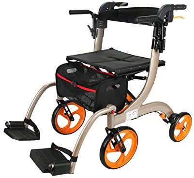 JINHH Rollator klappbarer Leichter kompakter Gehrahmen, 4-Rad-Walker mit abschließbarer Sitztragetasche, höhenverstellbarer Sitz für Benutzer unterschiedlicher Körpergröße