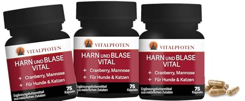 Vitalpfoten Harn und Blase Vital 3x75 Kapseln für Hunde & Katzen +Cranberry | Extra kleine Cranberry - Mannose Kapseln mit Brennnessel - pflanzliche Hausmittel - Rezeptur für Blase, Niere und Harnwege