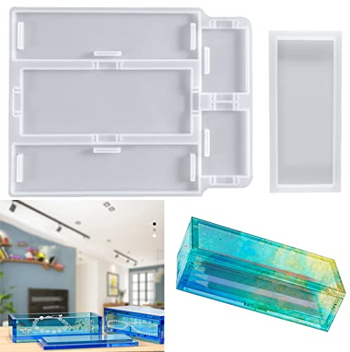 Koonafy 2pcs Aufbewahrungsbox Silikonform Epoxidharz mit Deckel Schachtel Harzform Schmuckschatulle Silikonformen für DIY Fertigkeit Herstellung Box Harz Kit