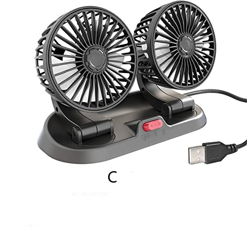 HADAVAKA singolo doppio ventilatore di raffreddamento per auto per cruscotto 5V/12V/24V, 360 gradi rotante telescopico doppia testa Fan (C USB)