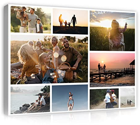 WallArena Cuadro Personalizado Con Foto 60x40 cm - Lienzo Personalizado con Foto Collage 9 Fotografias - Cuadro de Fotos Regalos en Lienzo - Impresiones Sobre Lienzo - Regalos Personalizados