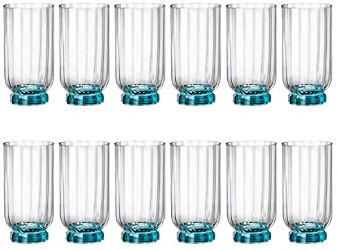 Bormioli Rocco 12x Bleu 430ml Florian Verres High-Ball - Haut Verre Eau Gin Jus Cocktail Verrerie à Boire Ensemble de Gobelets