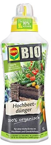 COMPO BIO Hochbeetdünger, Für alle Obst- und Gemüsepflanzen, 100% natürliche und vegane Inhaltsstoffe, Flüssig-Dünger, 1 L, Hochbeetkonzept
