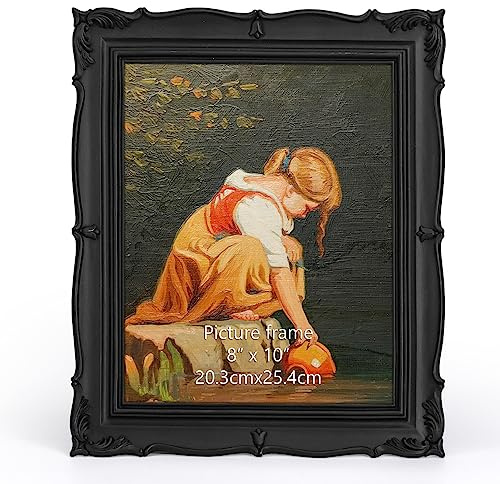 PHAREGE Vintage Picture Frame 8x10 Black, 8 by 10 Ornate Decorative Antique Frame with Mat for 5x7 Photo, Fancy Matted Frame for Desktop or Wall, Horizontal or Vertical