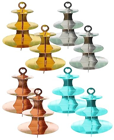 Paquete de 8 soportes redondos de cartón dorado de 3 niveles para cupcakes, torre de postre para 24 cupcakes, adecuado para bodas, cumpleaños, baby shower y fiestas de festivales