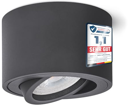 linovum SMOL Aufbau Deckenleuchte klein rund flach schwenkbar in anthrazit grau inkl. LED Modul warmweiß Aufbauspot