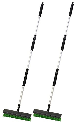 Royal Gardineer Besen: 2er Set 2in1-Waschbesen mit Gartenschlauch-Klick-Anschluss,14 Wasserd. (Solarpanel Bürste, Garten-Schlauch-Besen, Wasserhahn)