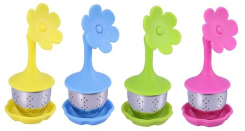BESTonZON 4stücke Teiliges Teesieb Aus Lebensmittelechtem Silikon Und Edelstahl Mit Feinem Mesh Hitzebeständig Bis Blumenförmig Inklusive Abtropfschale Für Losen Tee Einfach Zu Reinigen Und