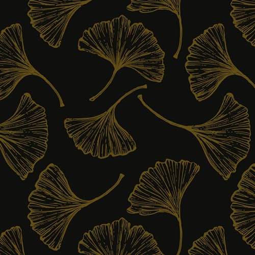 Yomshi Peel and Stick Black and Gold Wallpaper - Self Adhesive Ginkgo Leaf Pattern, Waterproof Vinyl Wrap for Wall, Furniture, Shelf, Cabinet - Vintage Style 44CM×3M