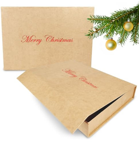 Verpackungswelt Geschenk-Box Weihnachten (1 Stk.) | 31x22x5 cm | Geschenk-Karton mit Deckel & Magnet-Verschluss für Weihnachtsgeschenke | Weihnachtsverpackung mit Aufschrift 'Merry Christmas' Rot