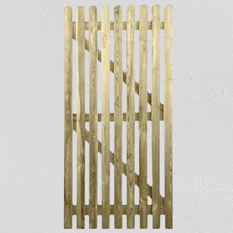 md carpentry Wooden Garden Picket Gate, Pressure Treated, 180cm High x 75cm Wide x 6cm Deep, Brown, Rustic