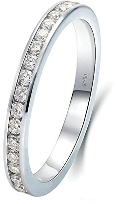 Lieson Ring Verlobung Damen, Trauringe Weißgold 750 18K Einfach Reihe Rund Laborgezüchteter Diamant 0.015ct Freundschaftsringe Weißgold Große 54 (17.2)