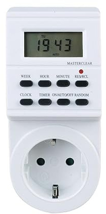 Enchufe con temporizador blanco uso interior, 8 opciones para programar, pantalla LCD, modo 12/24h