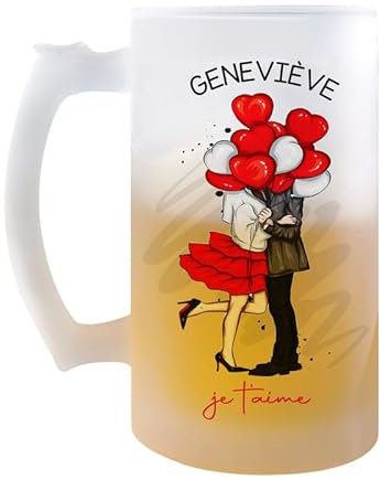 Planetee Chope Geneviève Je t'aime Ballon | Verre à Bière Pression Pinte Couple Saint Valentin Mariage Fiançailles Anniversaire Cadeau Romantique