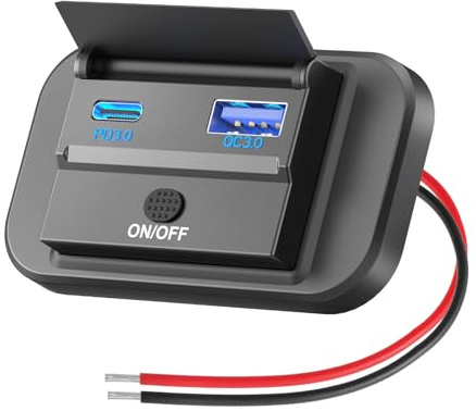 12V USB-Steckdose Oberflächenmontage Leichtgewicht PD 30W und QC3.0 18W U-S-B-Anschlüsse für das Auto, 12 Volt USB Zigarettenanzünder Ersatz-Ladegerät Panel mit Schalter für Bus fkz Motorrad