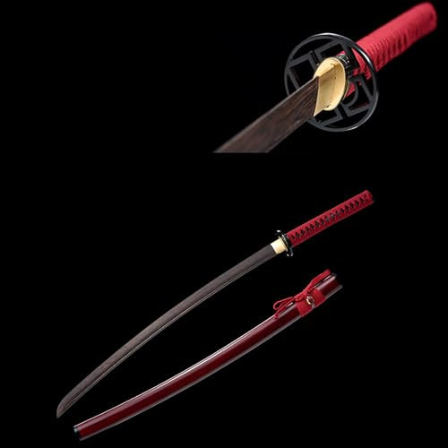 (103 cm)Handgefertigtes Katana + Scheide,Bokken-Samurai-Schwert,Katana-Schwert,japanisches Katana-Schwert aus Holz,Anime-Cosplay-Requisiten,Iaido-Requisite,Weihnachtsgeburtstage,Geschenke Männern(rot)