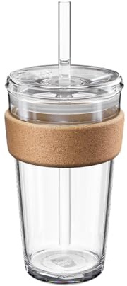KeepCup Cold Cup - Brew Cork Tempered Glass Ice Coffee Tumbler with Recovered Cork Band, Lid and Straw - 16oz (454ml)
