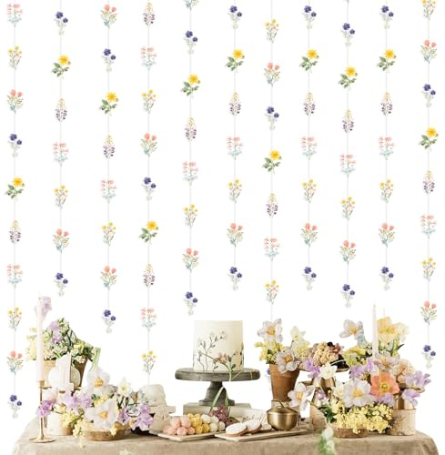 JOYMEMO 8 Stück Wildblumen-Girlande, Streamer, Party-Dekoration zum Thema Wildblumen, für Mädchen und Frauen, Deckendekoration, hängend mit Gänseblümchenblüten