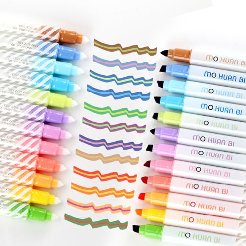 EooUooIP Bolígrafos De Resaltador Pastel, 12 Piezas Cambiando Marcadores De Colore Pluma Pastel, Evidenziatore Set Mágico Bolígrafos Duales Puntas De Marcador Para Salones De Clases Y Suministros