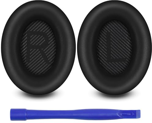 Ohrpolster für Bose QuietComfort 35 ii, Premium-Ersatzpolster aus weichem Leder für Bose QC35 QC35ii Kopfhörer, leiser Komfort, geräuschisolierender Schaumstoff, zusätzliche Dicke (schwarz)