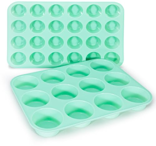 LELE LIFE 2 Pack Silicone Muffin Pan - 12 Cups and 24 Cups Mini Cupcake Pan, Nonstick Silicone Cupcake Molds for Cupcake, Egg Bites, Dishwasher Safe