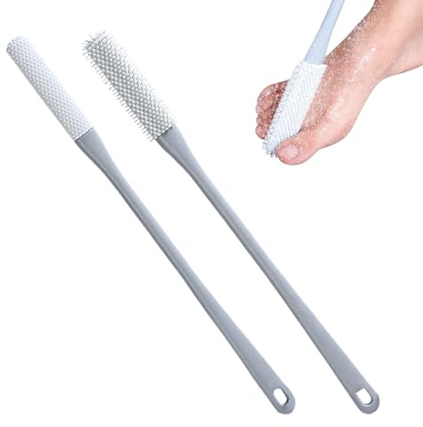 Confezione da 2 spazzole in silicone per lavare i piedi, spazzola per la pulizia delle dita dei piedi, per la doccia, con manico lungo e testine in due misure, spazzola per doccia per anziani
