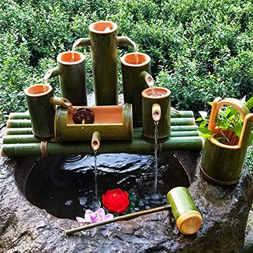 KHYTEBV Pompe de Fontaine en Bambou pour Oiseaux, Pompe de Fontaine de Bain d'oiseaux en Bambou, Kit de Fontaine pour l'extérieur, décoration de Jardin