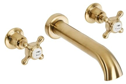 Milano Elizabeth Wall Mounted 3 Tap-Hole Basin Mixer Tap Crosshead Handle - Brass