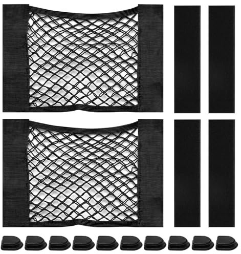 2 Pezzi Rete Portaoggetti Auto Adesiva (25x60cm), Rete per Baule Auto con Adesiva Multiuso, Tasche Portaoggetti per Baule con Ganci per Sedile Posteriore, Camion, Camper