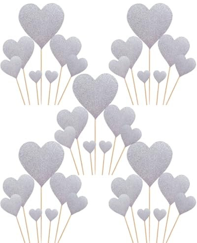 KGDUYC 35pcs palillos de decoración para tartas con corazon para bodas, decoración de corazones, magdalenas, decoración para tartas, corazones, papel de estraza y cupcakes, hecho a mano, purpurina