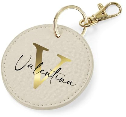 AWASG Schlüsselanhänger rund Buchstabe - Personalisiert mit Name - Taschenanhänger Accessoire mit Ring und Karabiner