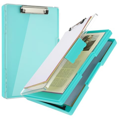 PATIKIL Portapapeles con almacenamiento 8.5x11 con soporte para bolígrafo Carpeta de papel A4 de plástico resistente Folio de perfil bajo con clip lateral para profesores, verde