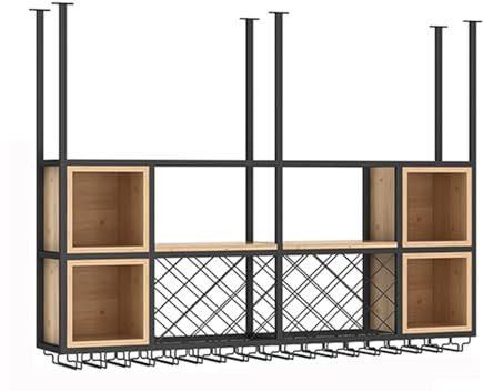 YINMAN Portabottiglie Sospeso, Portabicchieri Da Vino Sospeso In Ferro Battuto, Portaoggetti Sospeso For Ristoranti, For Bar, Ristoranti E Cucine, Nero (100x25x67cm)