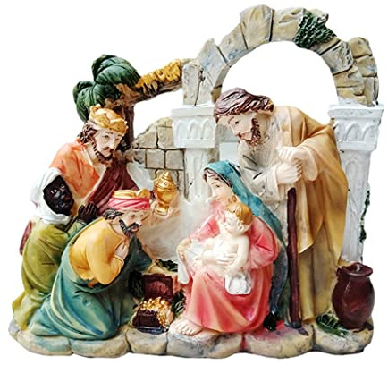 Illkjasfc Presepe di Natale Figura Cabina Sacra Famiglia Statua Resina Scultura Decorazione