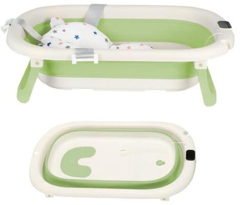 Baignoire Bébé Pliable, Baignoire Bebe Pliable avec Coussin Baignoire Bebe, Reducteur Baignoire pour Bebe, Baignoire pour Bébé De 0 à 36 Mois, Baignoire Bebe Portable