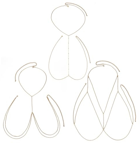 CHIC DIARY 3 Stück Körperketten Gold BH Bikini Kette Brust Kette Sommer Strand Festival Accessories Körperschmuck Damen