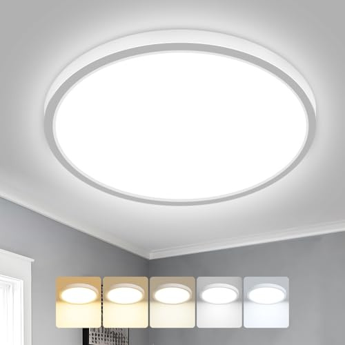 Peasur Bathroom Light, 18W 1800LM LED Ceiling Light, 3000K/3500K/4000K/5000K/6500K 5 Color Temperature, IP54 Waterproof, Round, Modern Flush Ceiling Lighting for Bathroom, Kitchen, Bedroom, Ø22cm