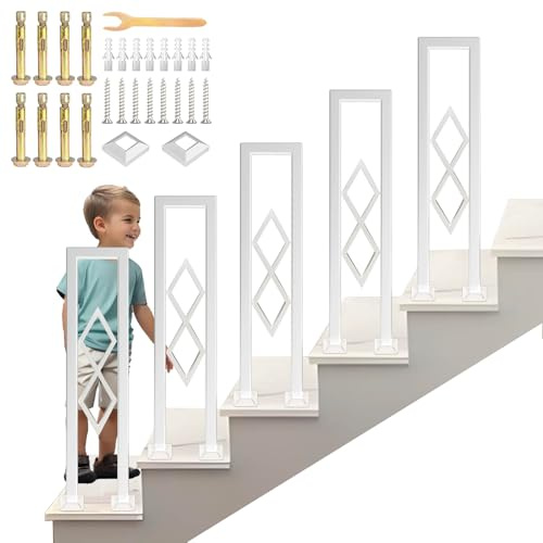 AIOJXHY Rampe Escalier en Forme de U, Blanc Main Courante Intérieure avec Diamant, Garde Corps avec Couverture Décorative, Verticale Installation, Métal Balustres pour Villas, Loft (75 cm)