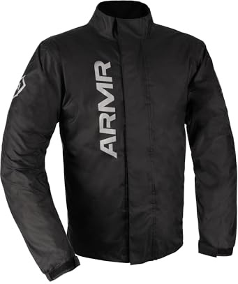 ARMR Men's Dryguard Waterproof Motorcycle Over Jacket | Lightweight Weather Protection Rain Coat, Black, L