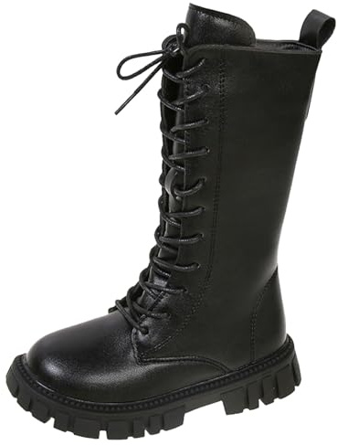 lozssnigzi Leder Stiefel Mädchen Halbhoch Plateau Schnürboots Mit Seitlichem Reißverschluss Herbst Winter Bequeme Weiche Sohle Winterstiefel Kinder Kniehohe Reitstiefel Schneestiefel