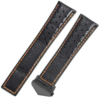 Correa de Reloj Pulsera de Reloj Cuero Auténtico Acero Inoxidable Fijación Plegable con Botón de Repuesto 22mm para Tag Heuer Carrera Heritage Calibre 6