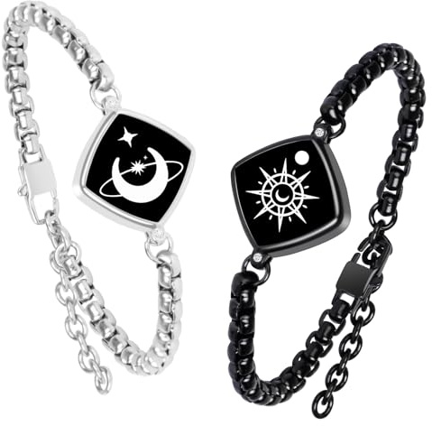 PULOMI Long Distance Touch Bracelets, Vibration & Light up Remote Smart Matching Couples Bracelet for Couple Long Distance Relationship Girlfriend Boyfriend Festival Gifts Lover Jewelry Set