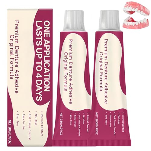 Adhesivo para prótesis dentales Premium, pegamento genérico seguro para prótesis dentales, gel adhesivo fuerte para dientes postizos, mejora el ajuste, la comodidad y la estabilidad, 28 g (2Piezas)