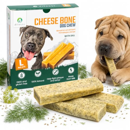 Dilecti Ostben med dill – Hårda ben för hundar att gnaga på, hälsosamma hundgodisar och alternativ till yakost – Storlek L, 3-pack