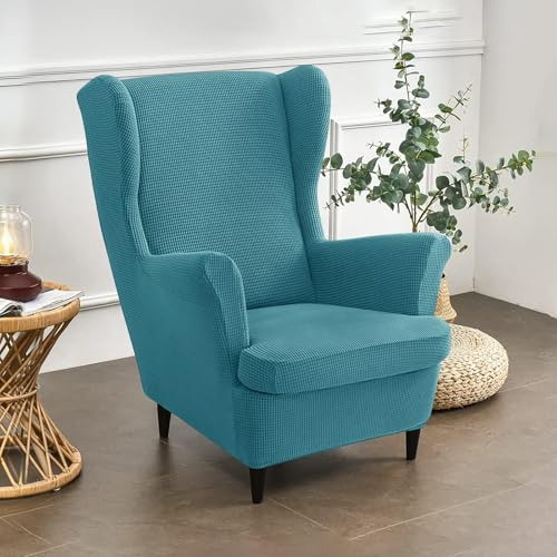 Bocguy Fundas Sillon Orejero, Funda para Silla Wingback para Taburete Otomano Funda De Sofá Relax 2 Piezas con Funda De Cojín, Fundas Protector De Butaca para Dormitorio, Recepción, Club