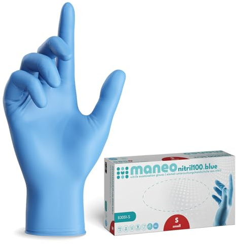 maneo 200x Einweghandschuhe Blau, Nitril Handschuhe puderfrei S | Einmalhandschuhe, Handschuhe Einweg, latexfreie Gummihandschuhe, Nitrilhandschuhe, Putz-, Koch- & Haushalts-Handschuhe